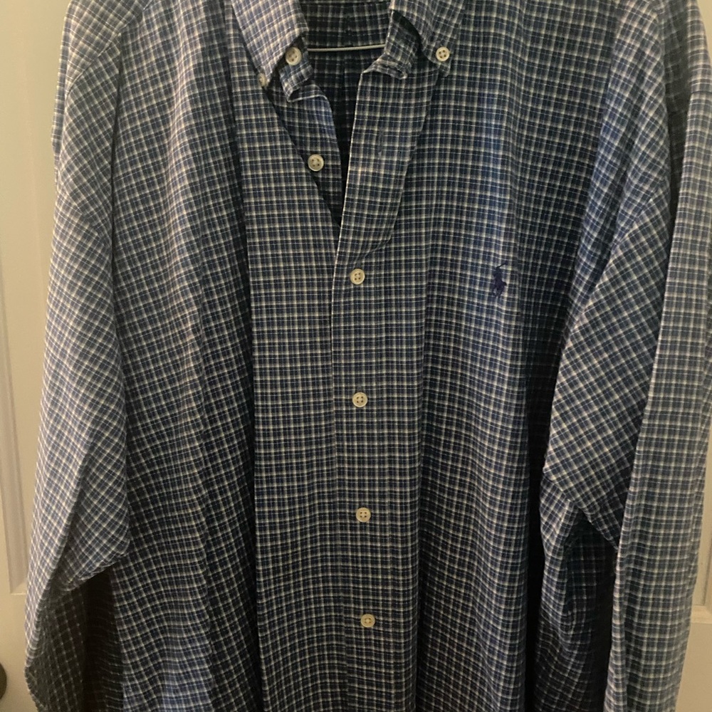 Ralph Lauren Blue Casual Button Down Shirt with Classic Design